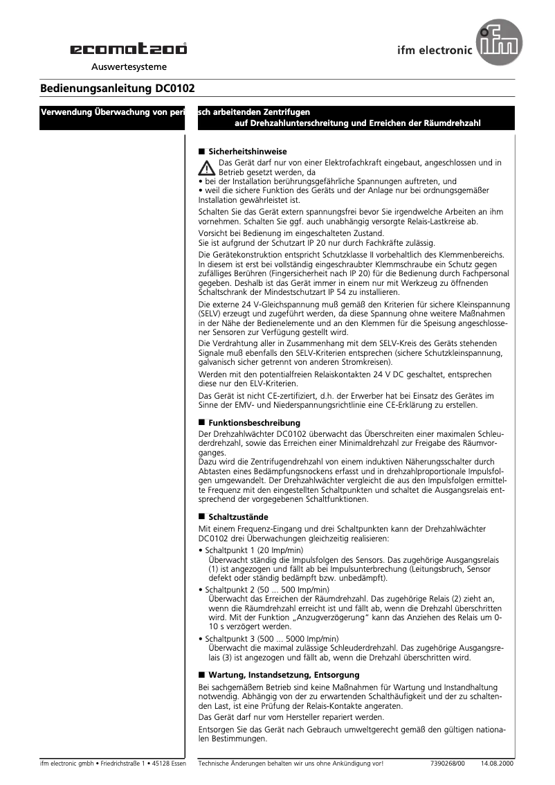 Page 1 de la notice Manuel utilisateur IFM DC0102