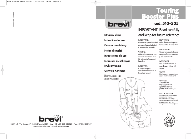 Page 1 de la notice Manuel utilisateur Brevi Touring Sport