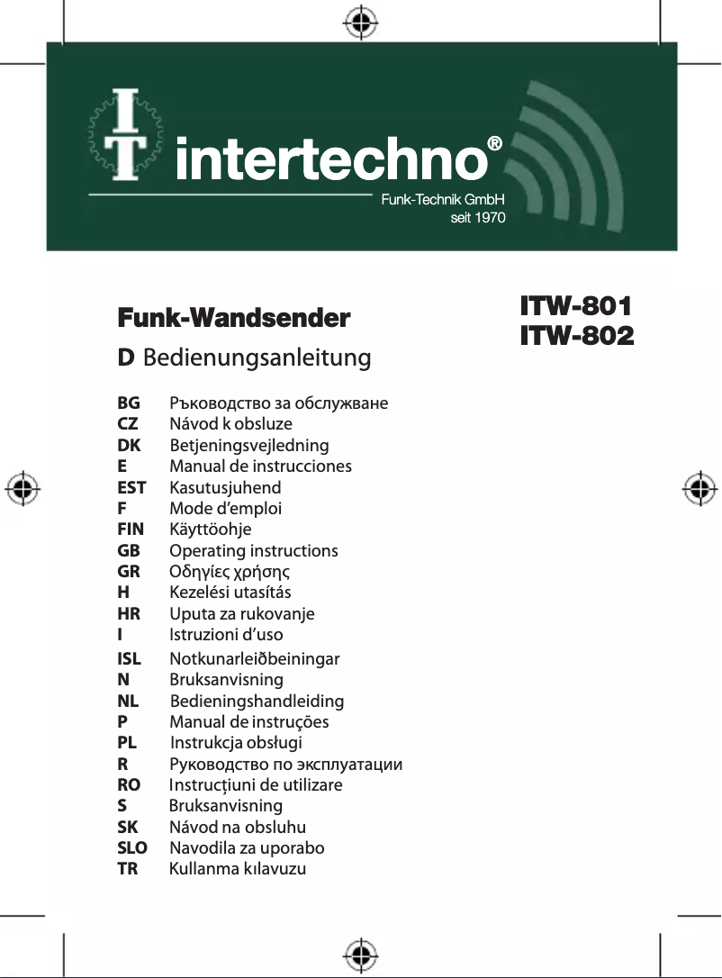 Page n°1 - Manuel utilisateur Intertechno ITW-801