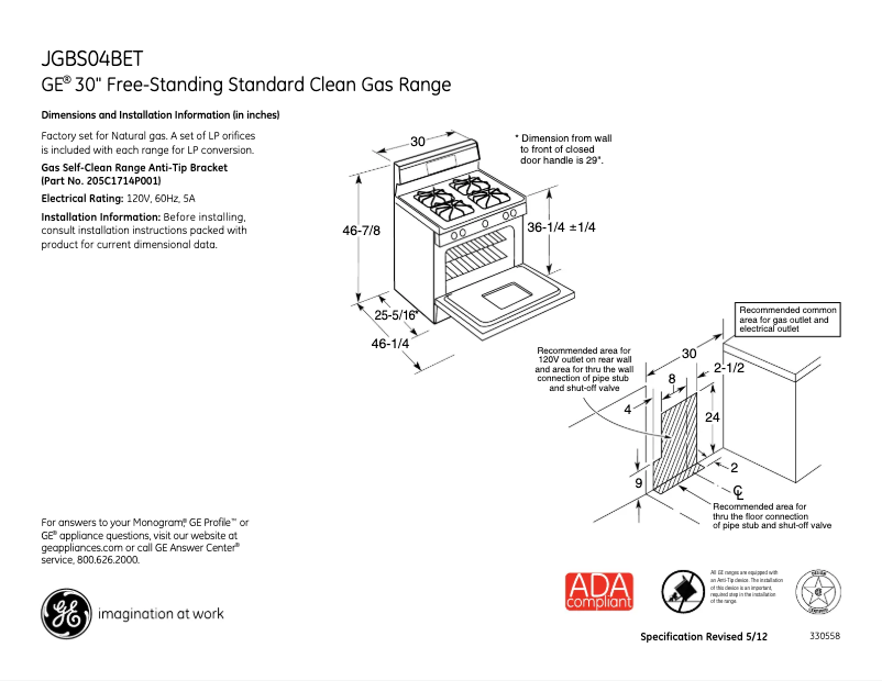 Page n°1 - Fiche technique GE JGBS04BETWH