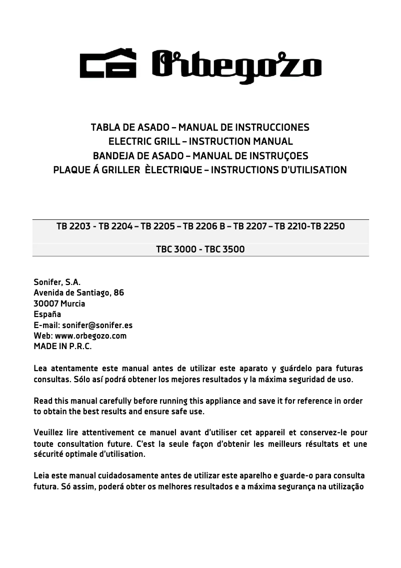 Page 1 de la notice Manuel utilisateur Orbegozo TB 2250