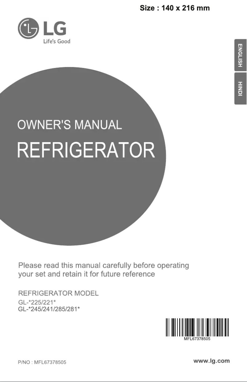 Page 1 de la notice Manuel utilisateur LG GL-B281BHAN