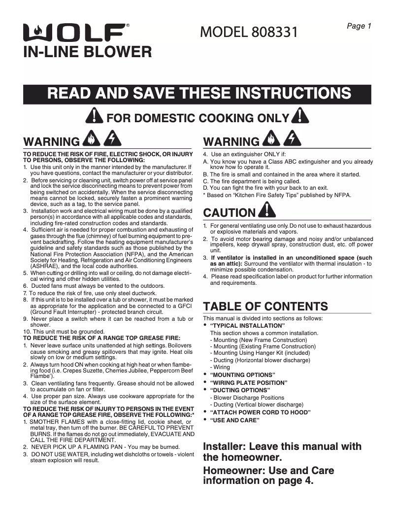 Page 1 de la notice Manuel utilisateur Wolf PW542418