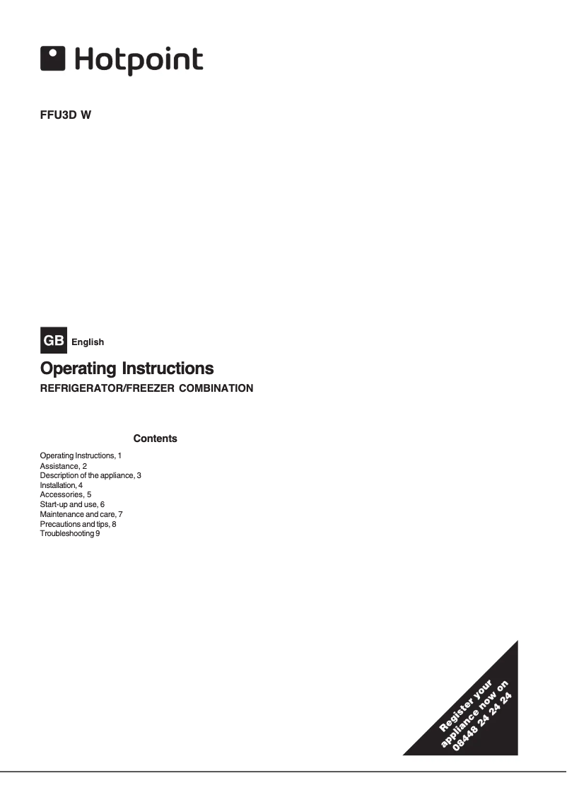 Page 1 de la notice Manuel utilisateur Hotpoint FFU3DK