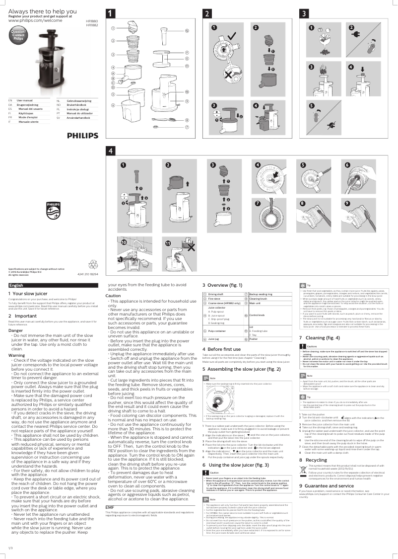 Page 1 de la notice Manuel utilisateur Philips Avance Collection HR1882