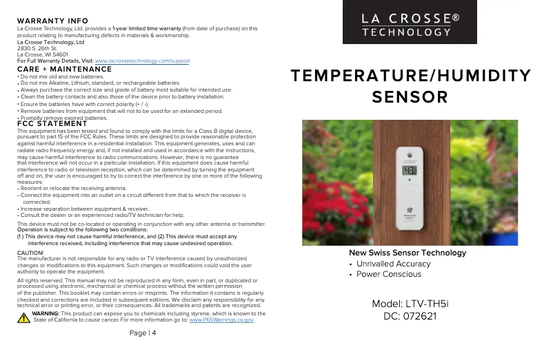 Imagen de la primera página del manual del dispositivo LTV-TH5i