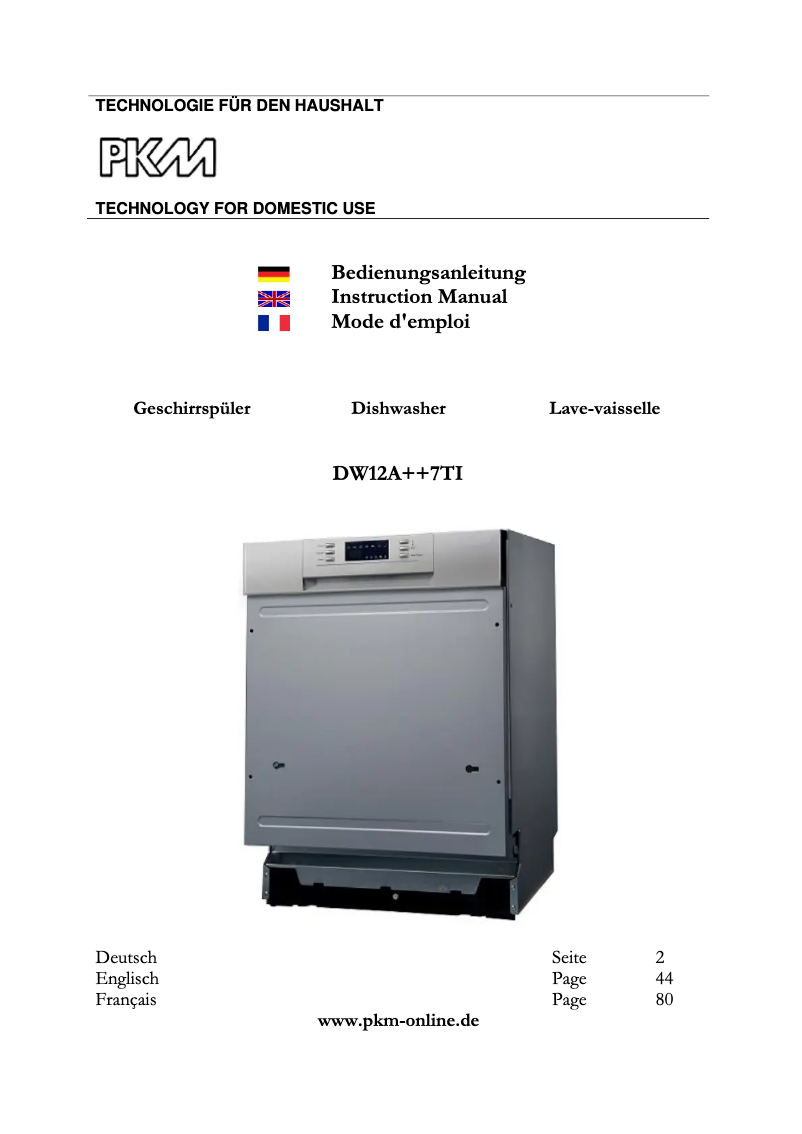 Page 1 de la notice Manuel utilisateur PKM DW12A++7TI
