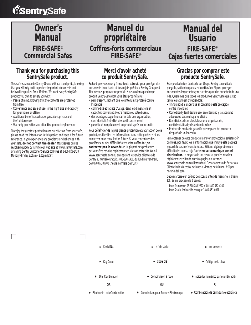 Page n°1 - Manuel utilisateur SentrySafe S8371