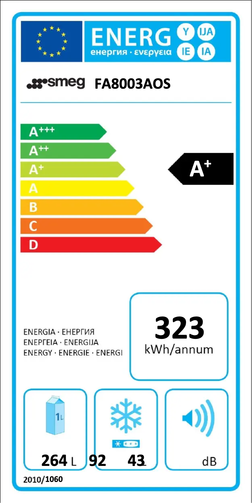 Page n°1 - Label énergétique Smeg FA8003AOS