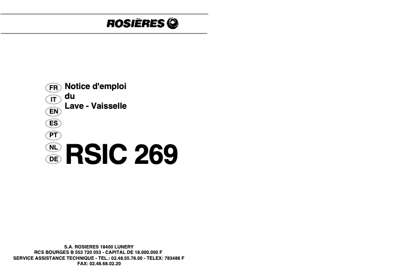 Image de la première page du manuel de l'appareil RSIC 269 PN