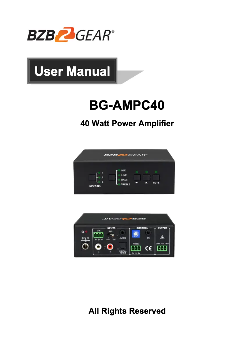 Page n°1 - Manuel utilisateur BZBGear BG-AMPC40