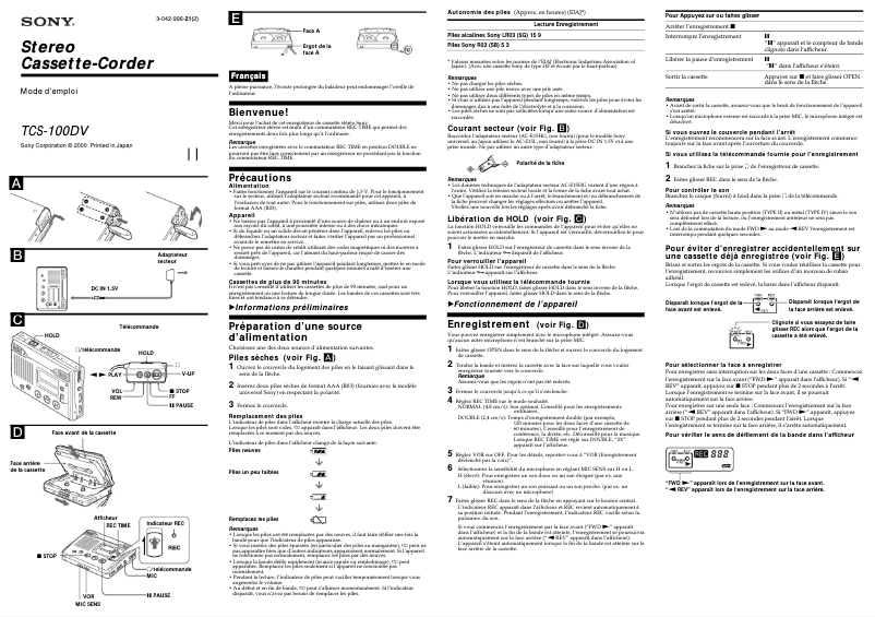 Page n°1 - Manuel utilisateur Sony TCS-100DV