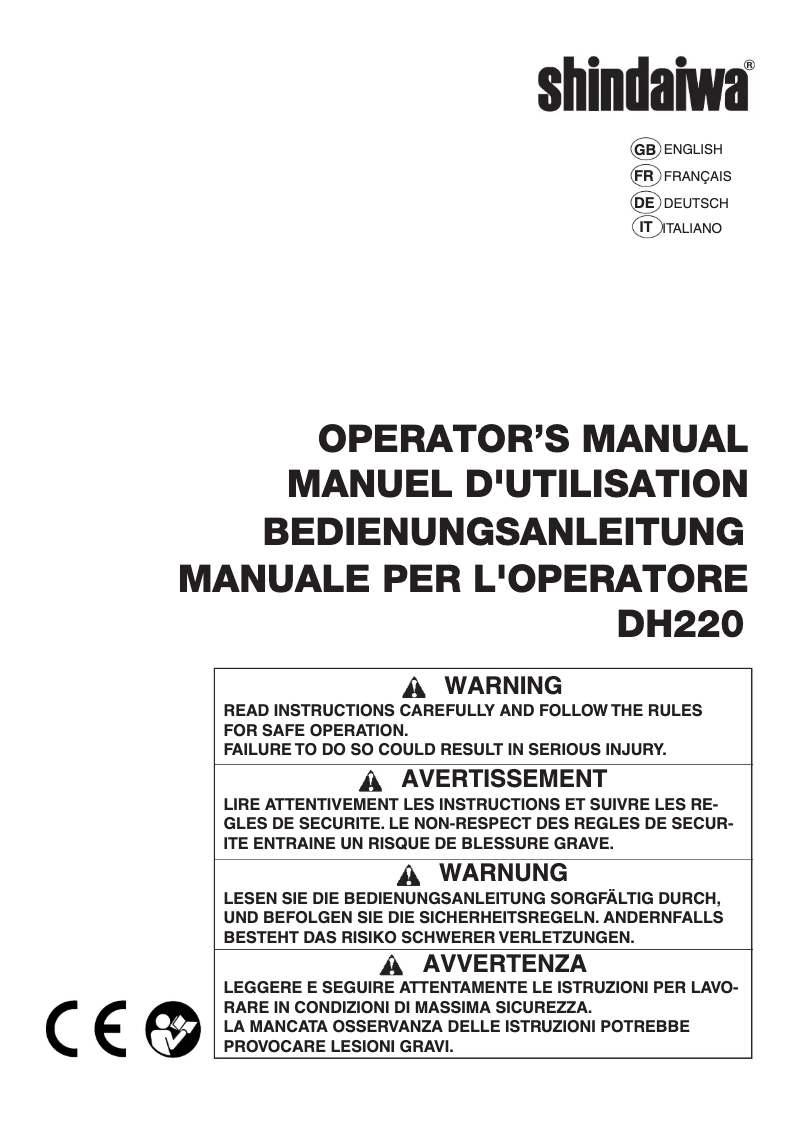 Page 1 de la notice Manuel utilisateur Shindaiwa DH220