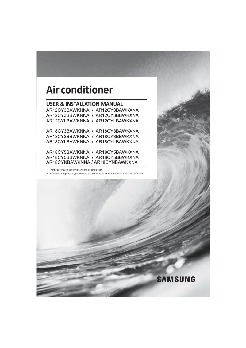 Page 1 de la notice Manuel utilisateur Samsung AR18CY5BAWKNNA