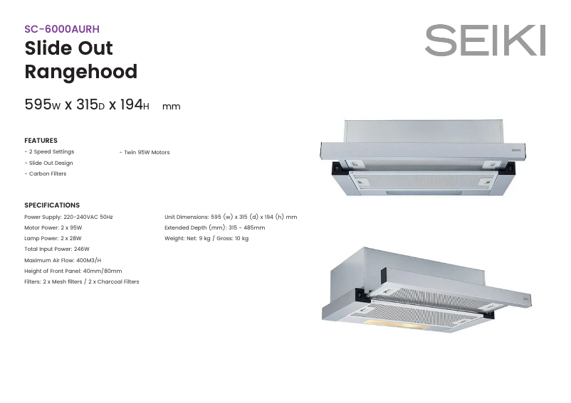 Page 1 de la notice Fiche technique Seiki SC-6000AURH