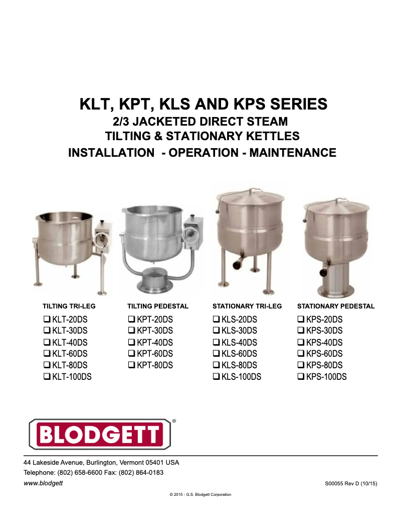 Page n°1 - Manuel utilisateur Blodgett KLT-100DS