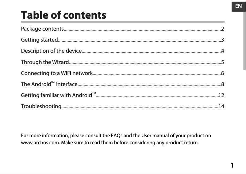 Page 1 de la notice Manuel utilisateur Archos Neon 97