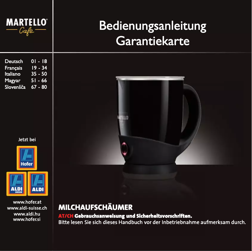 Page 1 de la notice Manuel utilisateur Martello My Milky 423008