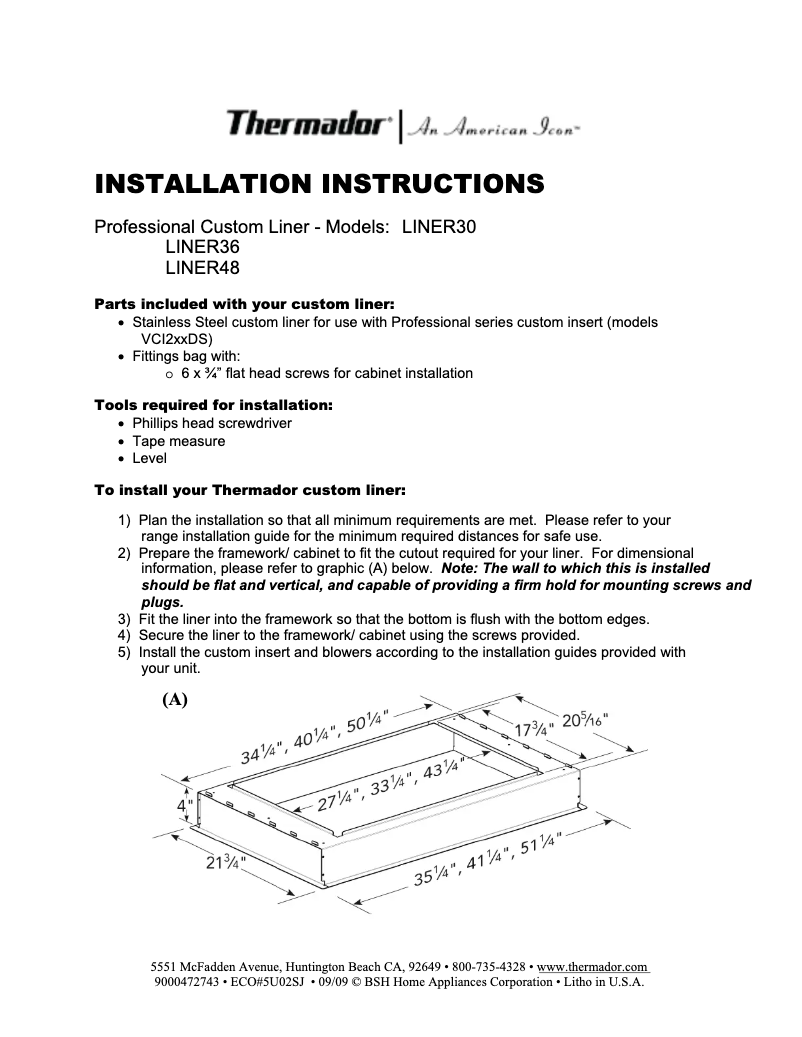 Page 1 de la notice Manuel utilisateur Thermador LINER36