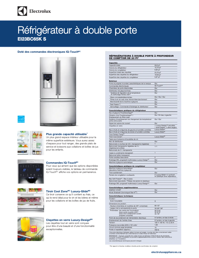 Page n°1 - Fiche technique Electrolux EI23BC65KS