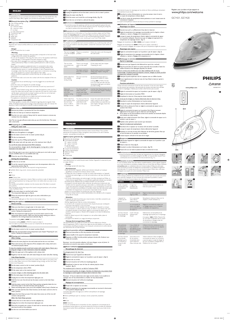 Page 1 de la notice Manuel utilisateur Philips GC1420