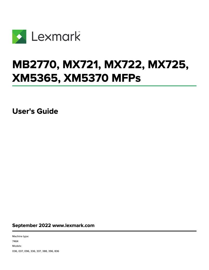 Page 1 of the manual User Manual Lexmark MB2770