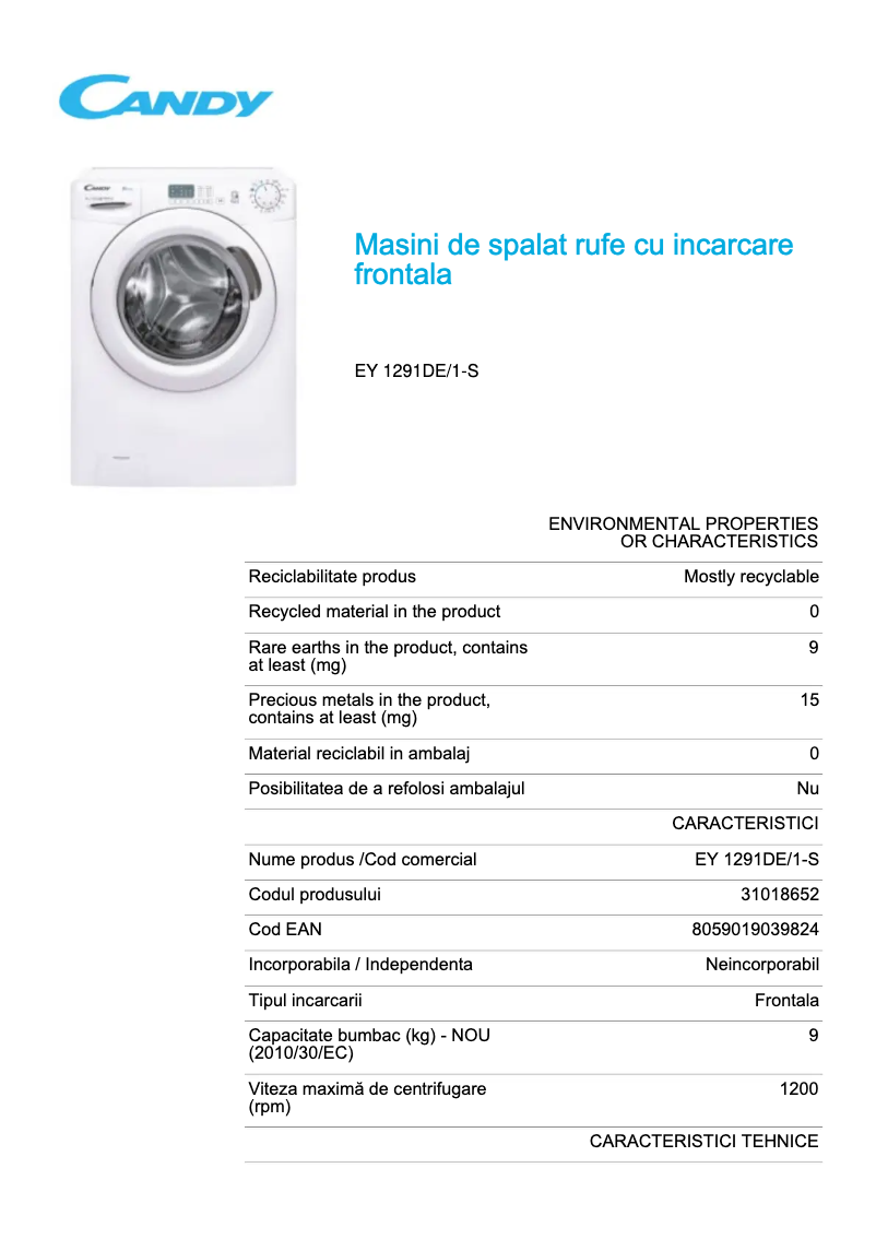 Image de la première page du manuel de l'appareil EY 1291DE/1-S