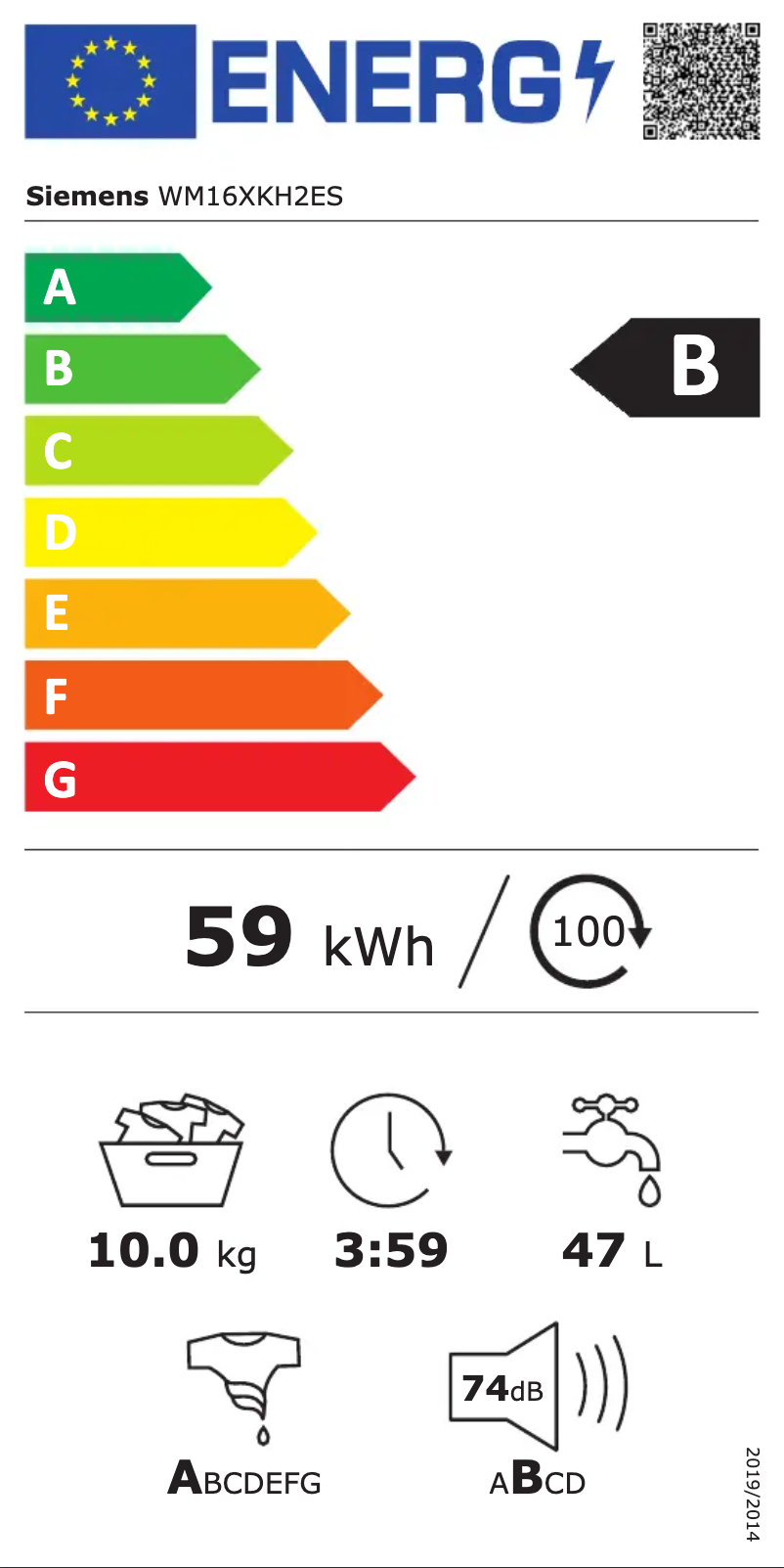 Page n°1 - Label énergétique Siemens WM16XKH2ES