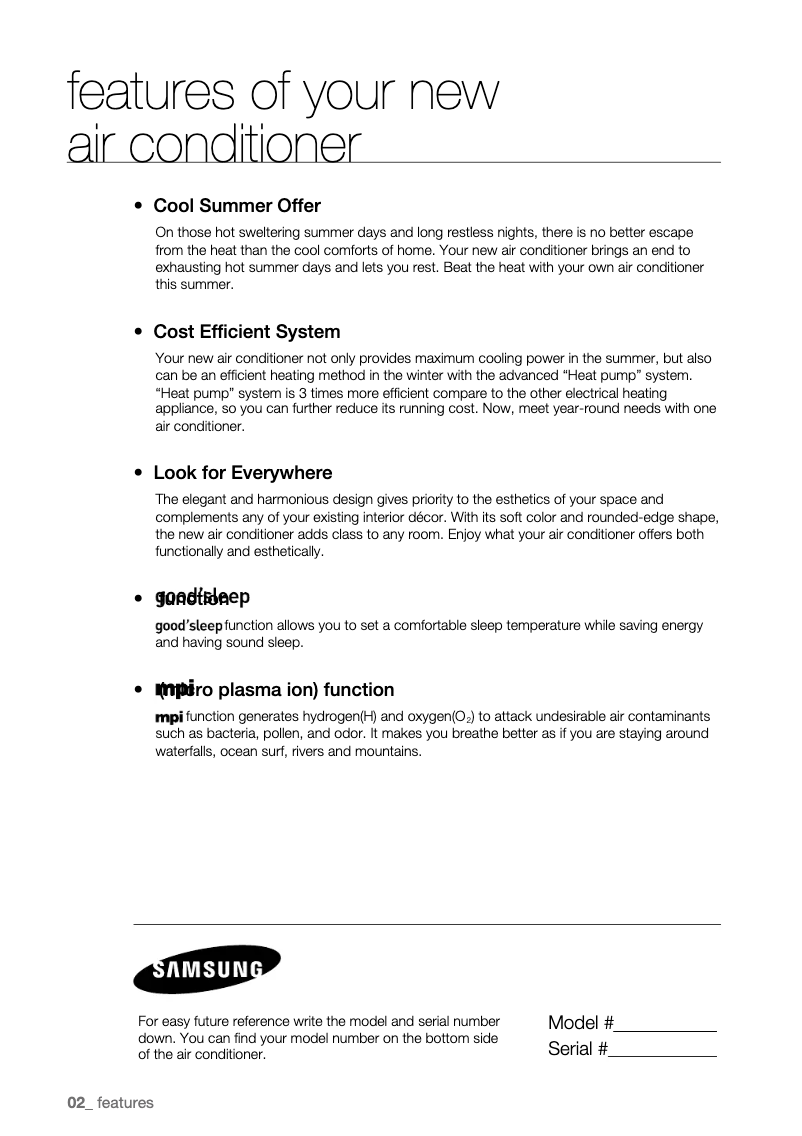 Page 1 de la notice Manuel utilisateur Samsung AQV09AWBX