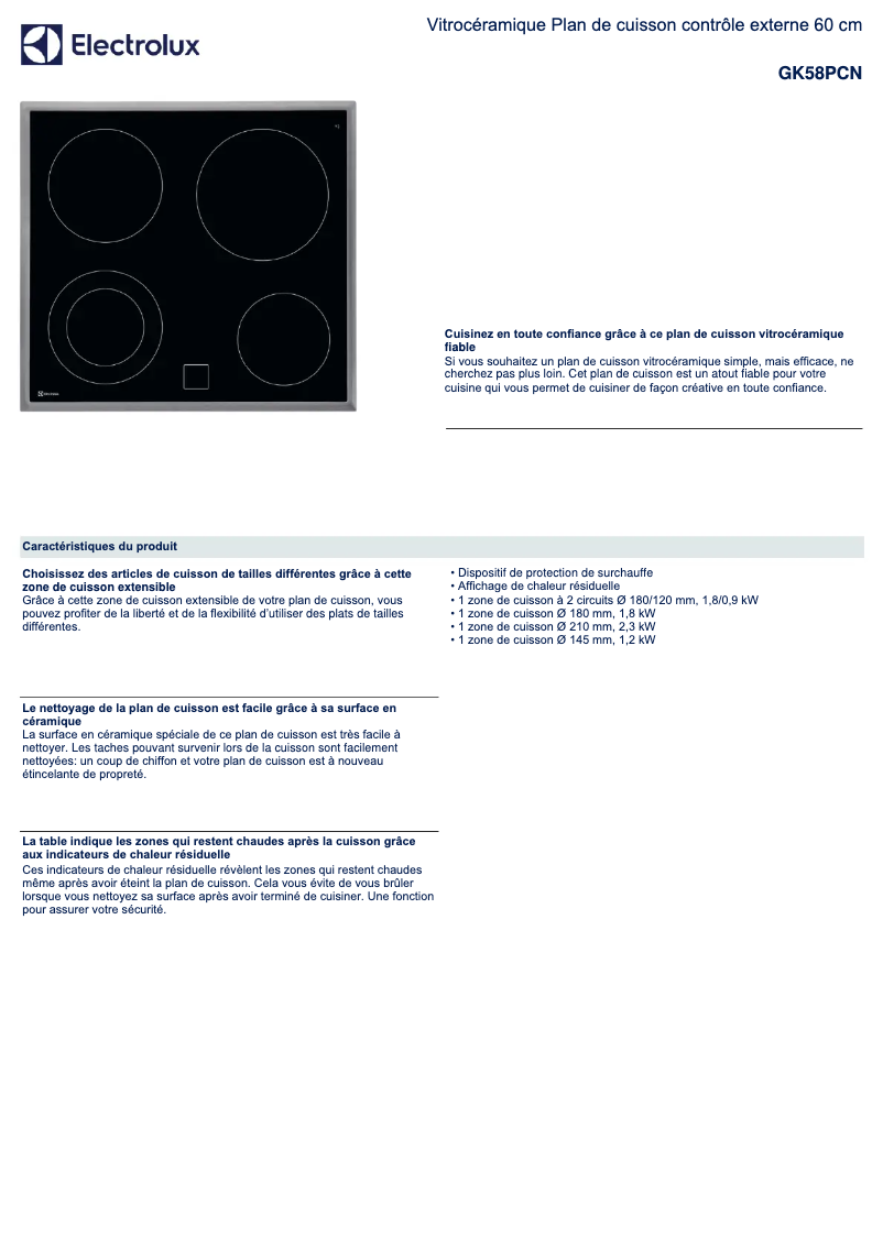 Page n°1 - Fiche technique Electrolux GK58PCN
