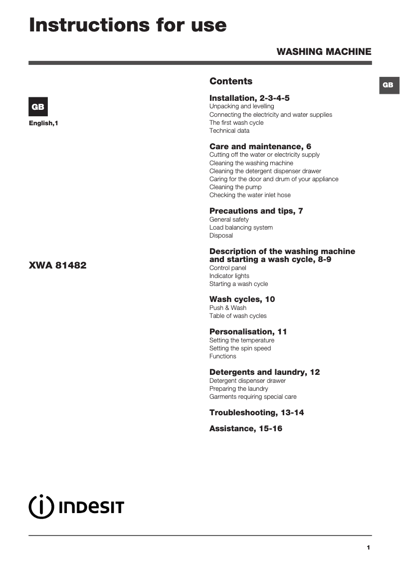 Image de la première page du manuel de l'appareil XWA 81482X W FR