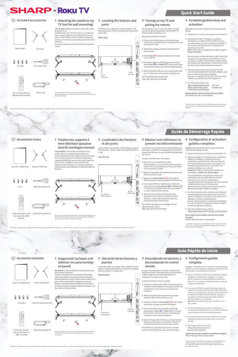 Page 1 de la notice Guide de démarrage rapide Sharp 4T-C55FS1UR