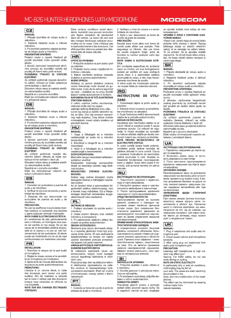 Page 1 de la notice Manuel utilisateur ModeCom MC-826 Hunter