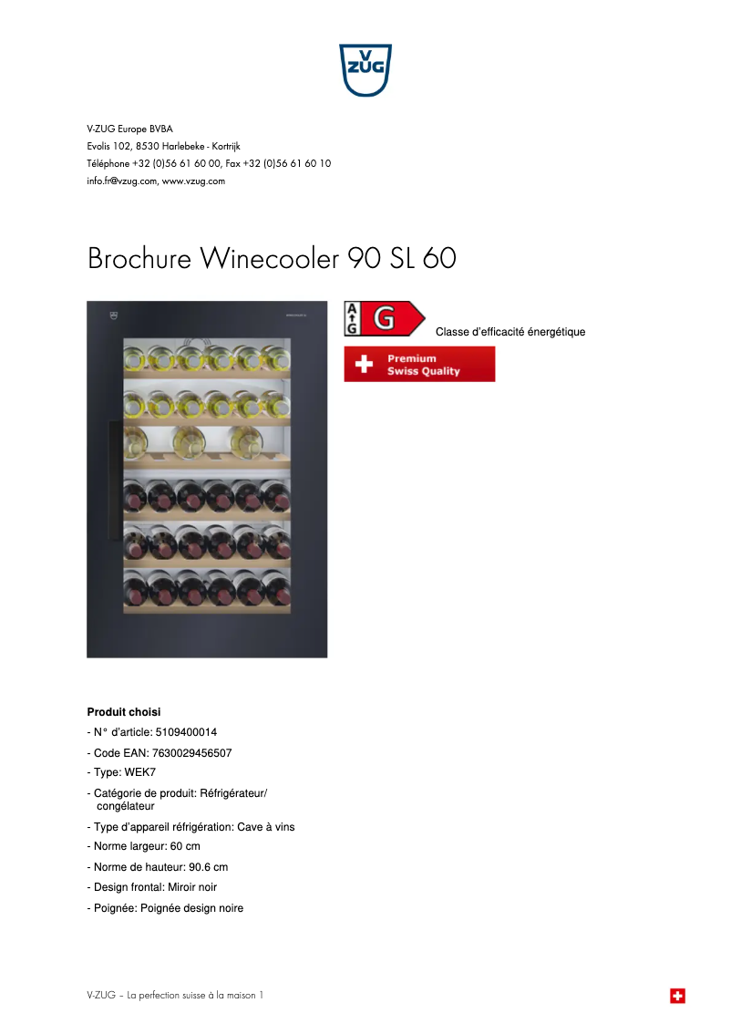 Image de la première page du manuel de l'appareil Winecooler 90 SL 60