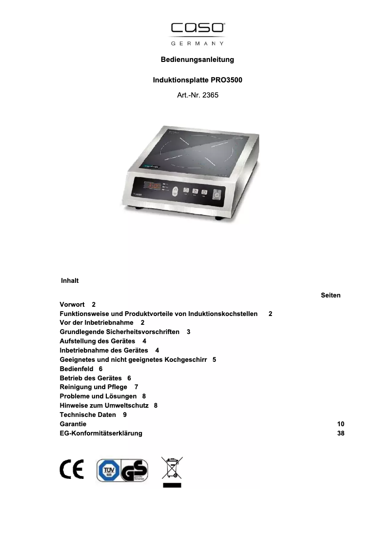 Page 1 de la notice Manuel utilisateur Caso 2365