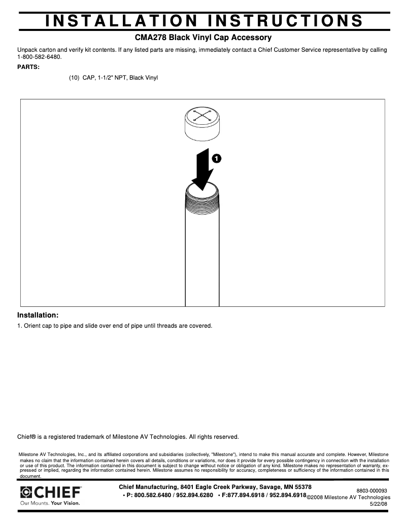 Page n°1 - Manuel utilisateur Chief CMA278