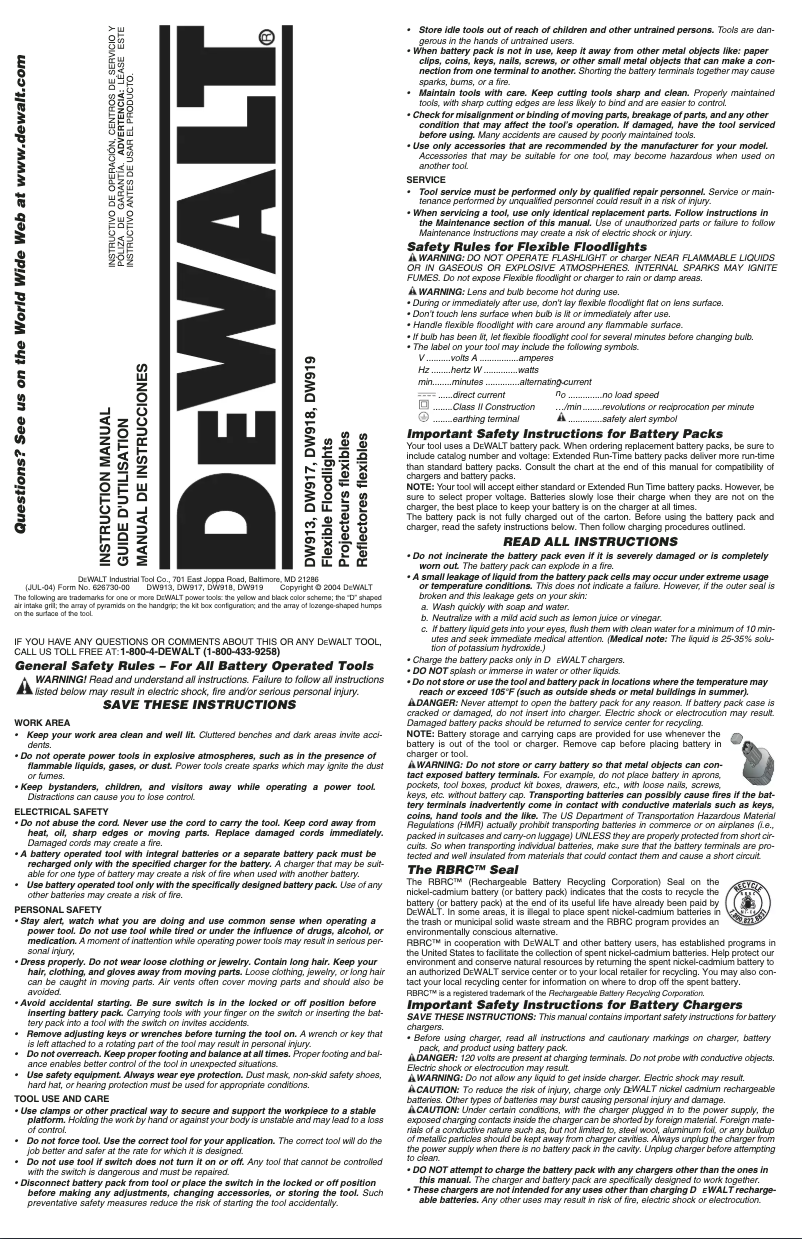 Page 1 de la notice Manuel utilisateur DeWalt DW918