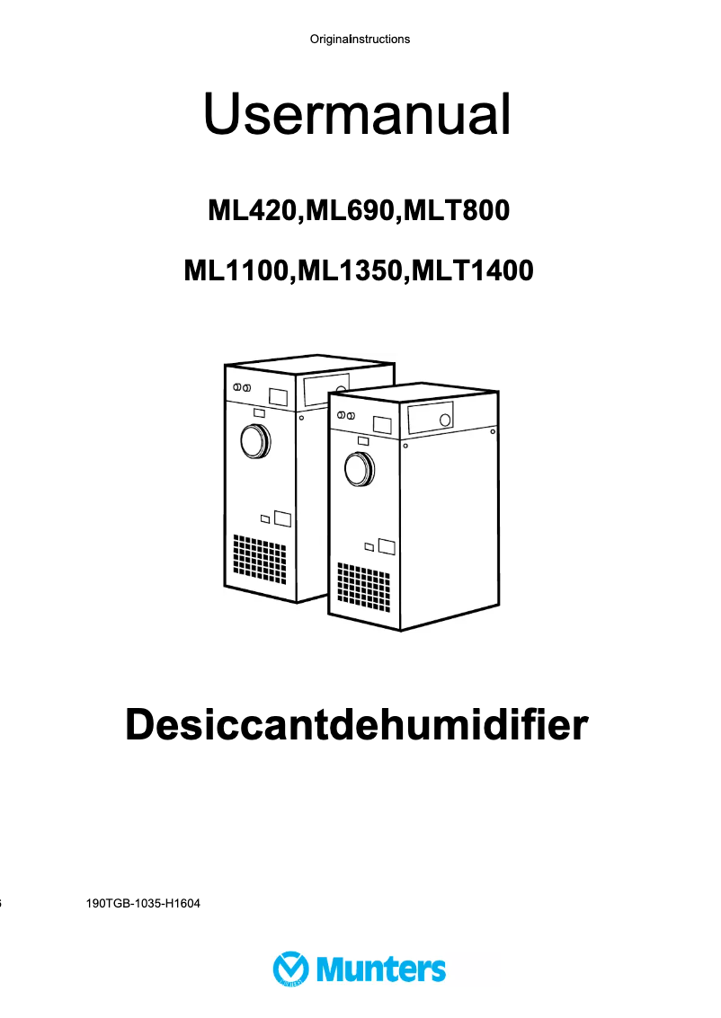 Page n°1 - Manuel utilisateur Munters ML420