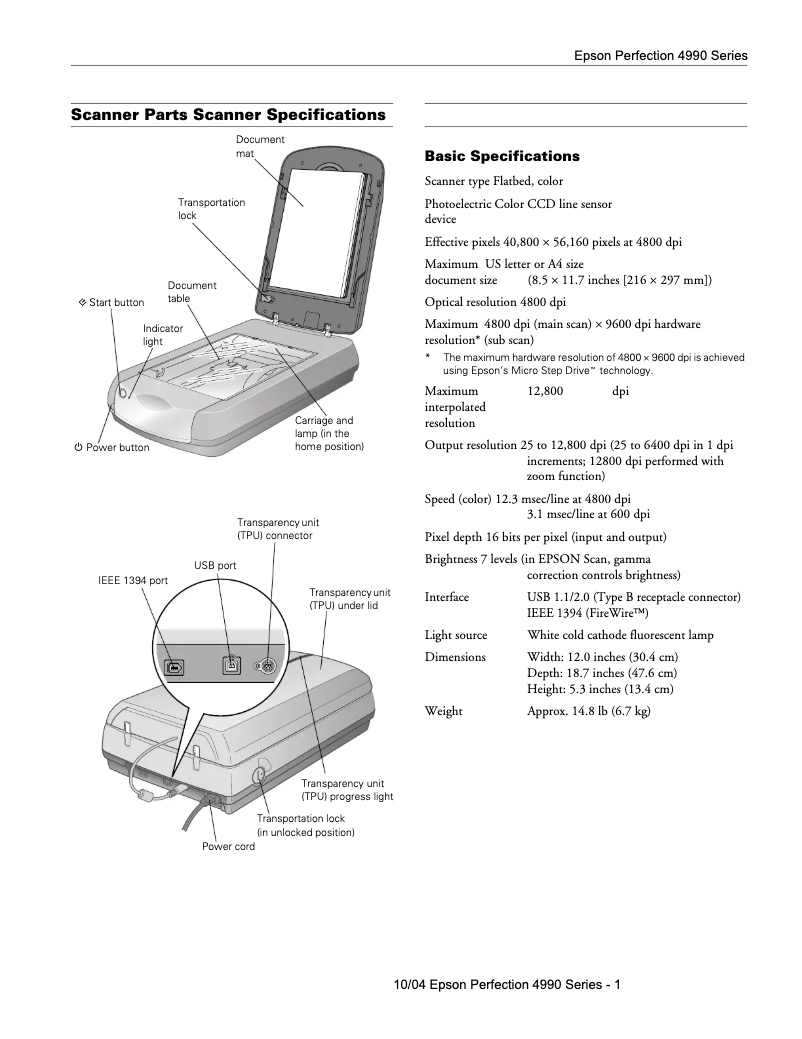 Image de la première page du manuel de l'appareil Perfection 4990 Pro
