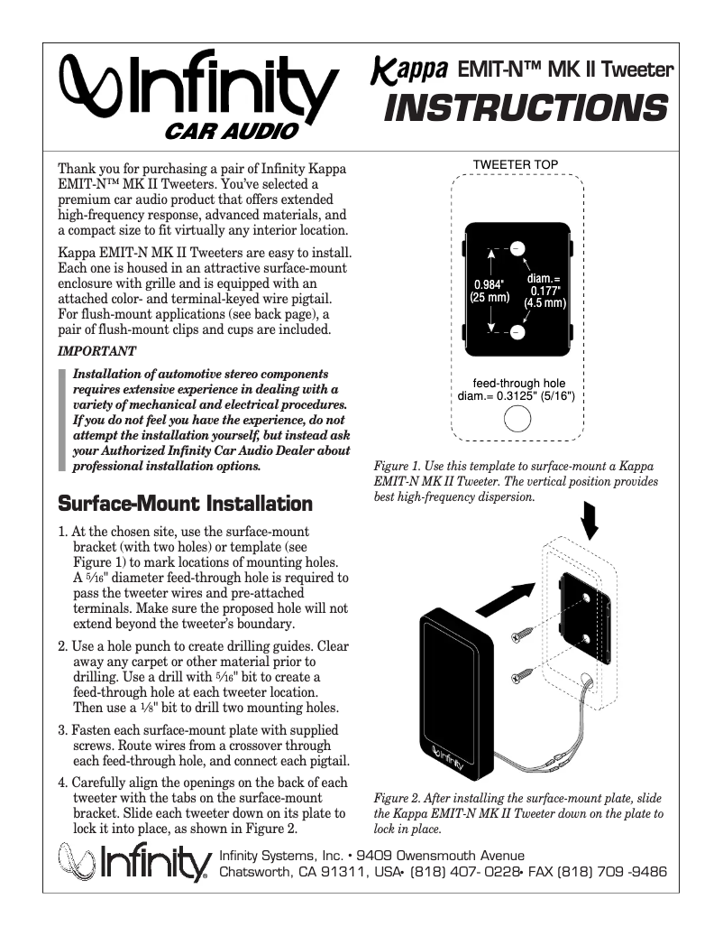 Page 1 de la notice Manuel utilisateur Infinity Kappa Emit-N MKII