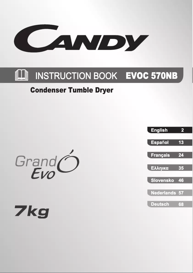 Page n°1 - Manuel utilisateur Candy EVOC 570NB-S