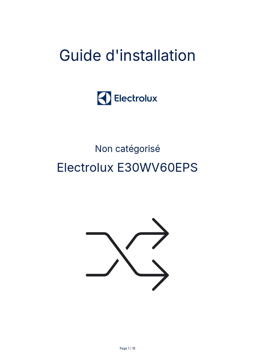 Page n°1 - Guide d'installation Electrolux E30WV60EPS