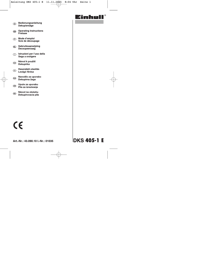 Page 1 de la notice Manuel utilisateur Einhell DKS 405-1 E