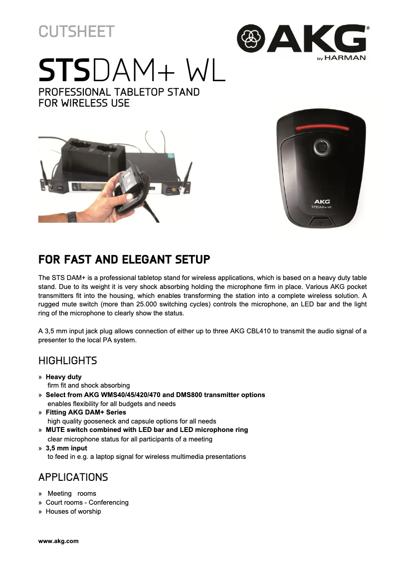 Page 1 de la notice Fiche technique AKG STS DAM+ WL