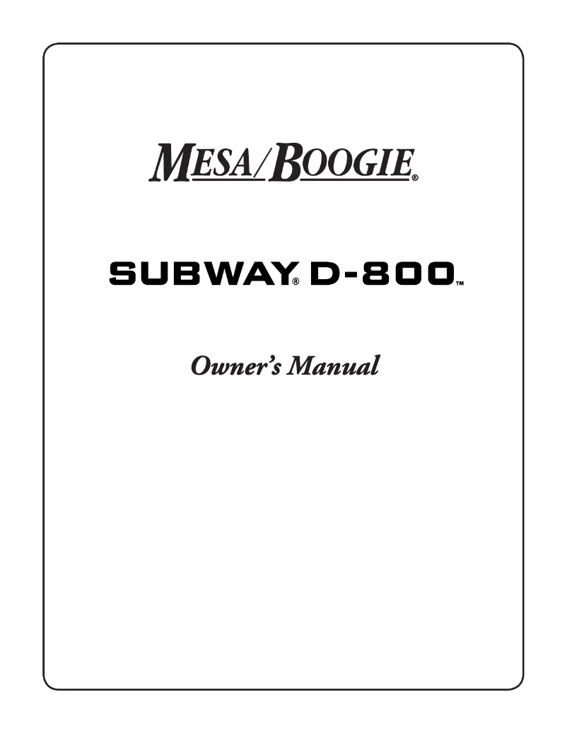 Page 1 de la notice Manuel utilisateur Mesa Boogie Subway D-800