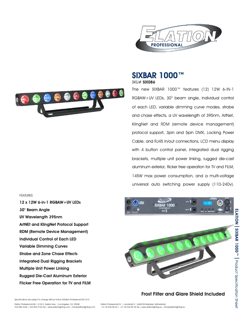 Page n°1 - Fiche technique Elation Sixbar 1000