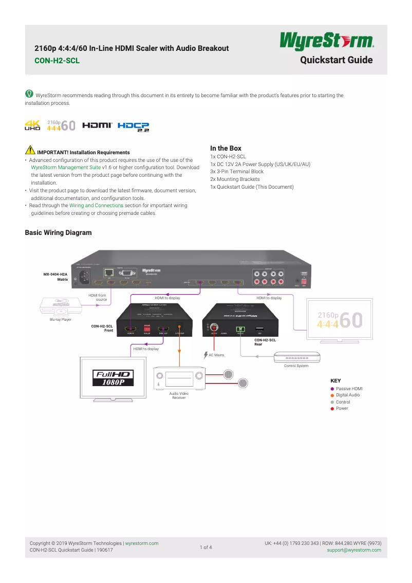 Page 1 de la notice Manuel utilisateur WyreStorm CON-H2-SCL