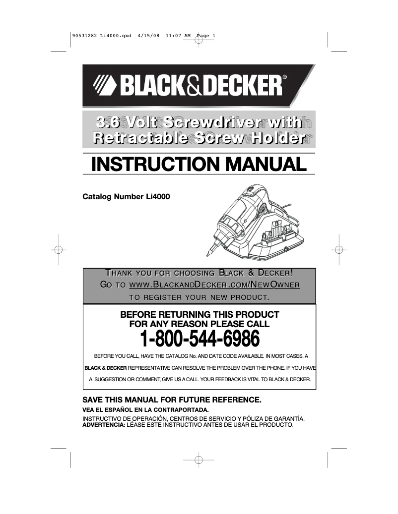 Page 1 de la notice Manuel utilisateur Black & Decker LI4000