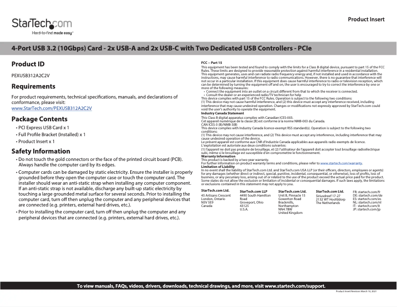 Página 1 del manual Manual de usuario StarTech.com PEXUSB312A2C2V