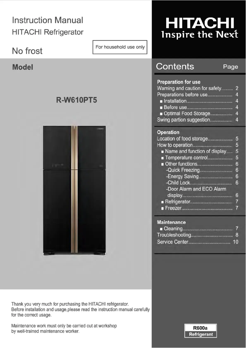 Page 1 de la notice Manuel utilisateur Hitachi R-W610PT5